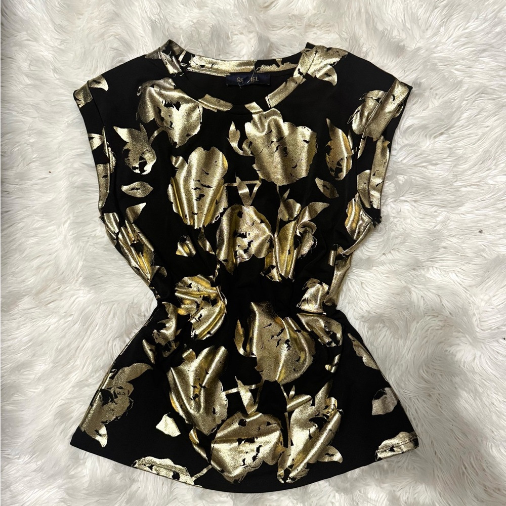 RACHEL Rachel Roy Black and Gold Patterned Top
